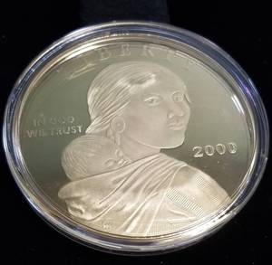 4 TROY OZ .999 FINE SILVER SACAJAWEA DESIGN GOLD PLATED IN AIRTITE