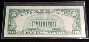 1963 US $5 RED SEAL FEDERAL RESERVE NOTE