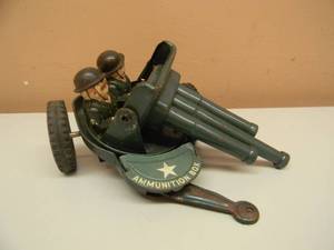 lot 17 image: VintageRARE JAPAN TIN TOY, FRICTION MILITARY ARMY Artillery Machine Gun Tin Litho - WORKING - GREAT PIECE - SEE PICTURES