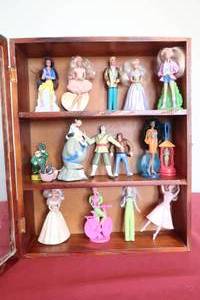 lot 4 image: Shadow Box with Mini Barbies and Happy Meal Toys
