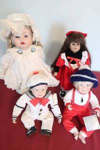 lot 46 image: 4 Porcelain Dolls - 2 Have Tags