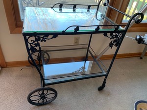 lot 39 image: Vintage Metal and Glass Two- Tiered Tea Cart