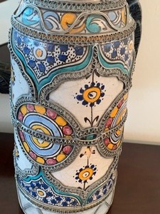 lot 26 image: Vintage Jar w Lid and Metal Design