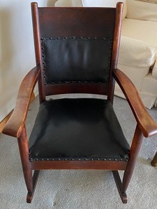 lot 46 image: Antique Rocking Chair with Leather Seating
