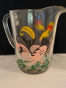 lot 75 image: Two Milk Glass Items and Vintage Rooster Pitcher
