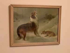 lot 150 image: Antique Frame Print - Collie and a Lamb