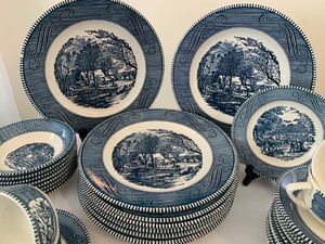 lot 212 image: Currier & Ives The Old Grist Mill Dish Set