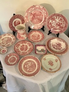 lot 230 image: Vintage Glassware Including Red Transferware