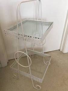 lot 295 image: Ornate Metal Stand w Glass Shelves