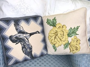 lot 348 image: Five Decorative Throw Pillows (3 Needlepoint)
