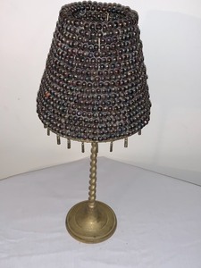 lot 261 image: Brass Candle Lamp w Beaded Shade