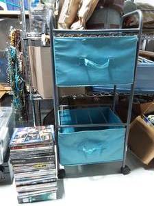 lot 31 image: Rolling Cart With 2-Bins & 20-Assorted DVDs