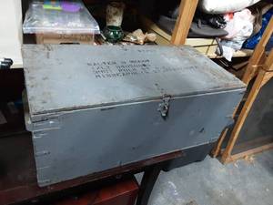 lot 35 image: Old Wood Foot Locker Chest 32x16x13