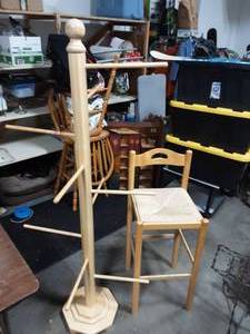 lot 40 image: Wood Coat Rack & Wood Bar Stool (30 To Seat)