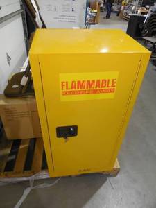 lot 149 image: Edsal 44 in. H x 23 in. W x 18 in. D Steel Freestanding Flammable Liquid Safety Single-Door Storage Cabinet in Yellow