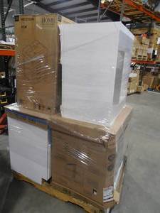 lot 62 image: WHOLESALE PALLET LOT OF 4 VANITY CABINETS FOR PARTS