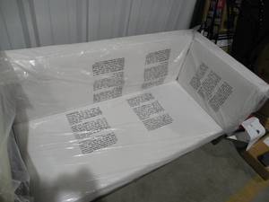 lot 77 image: Brava Gray  Wood Outdoor Sectional Set with White Cushions