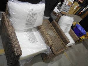 lot 92 image: Laguna Point Natural Tan Wicker Outdoor Patio Stationary Lounge Chair with CushionGuard Chalk White Cushions (2-Pack)
