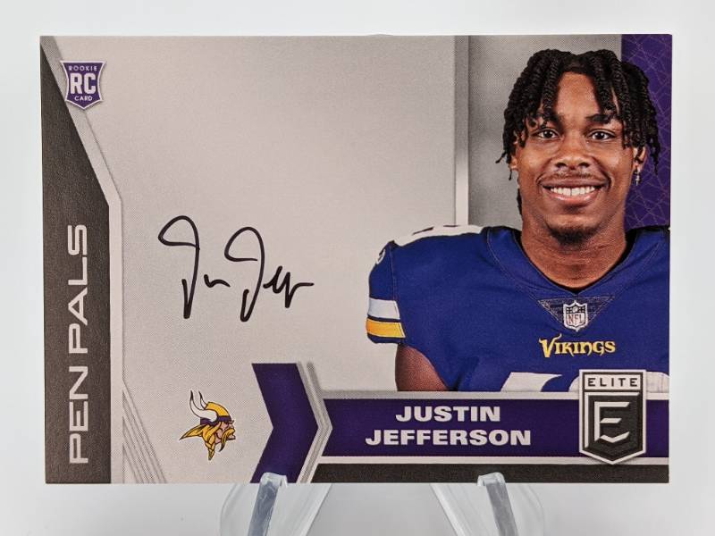 Justin Jefferson Autographed Rookie Card (RC) - 2020 Panini Donruss Elite  Insert Pens Pals Autographed Football Card, Minnesota Vikings & North  Stars Signed Jerseys, Footballs, and Football Cards