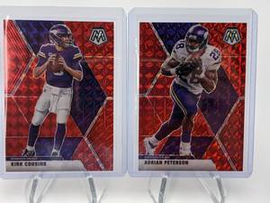 (4) Minnesota Vikings Insert Parallel Prizm Panini Mosaic Football Cards - Cousins, Thielen, Adrian Peterson, and Flea Flicker