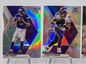 (4) Minnesota Vikings Insert Silver Prizm and Base 2020 Panini Mosaic Football Cards - Cousins, Adrian Peterson, Dalvin Cook