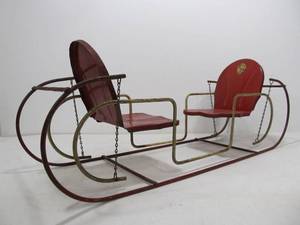 lot 18 image: Very Cute Vintage Double Swinging Metal Doll Porch Rocker
