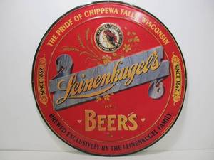 lot 39 image: Large Embossed Metal LEINENKUGELS Round Beer Sign