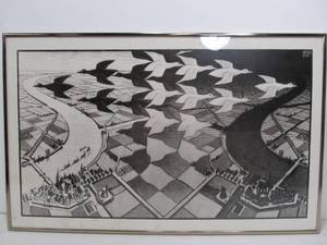 lot 41 image: Framed Vintage MC ESCHER Print - Day & Night