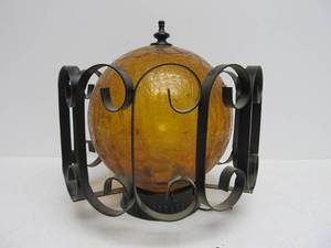 lot 61 image: Vintage Gothic Style Hanging Iron wAmber Glass Globe