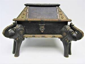 lot 70 image: Brass Clad Wooden Storage Box wElephant Design