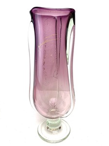 lot 56 image: Large Signed Hand Blown Heavy Amethyst Art Glass Vase