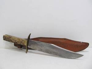 lot 141 image: Large Vintage Stag Handle Hunting Knife