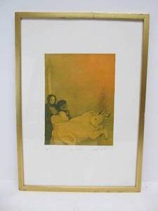 lot 115 image: Interesting Framed Signed Litho wBull