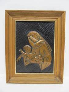 lot 117 image: Signed Vintage Mid Century 1965 Copper Relief Artwork - Mother & Child