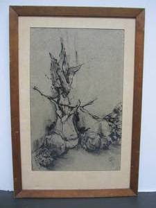 lot 119 image: Vintage Signed Mid Century Brutalist Ink Painting
