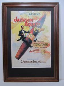 lot 204 image: Large Framed JACKSON SQUARE CIGAR Advertising Poster