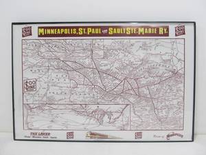 lot 205 image: Framed Vintage SOO LINE Railroad Map