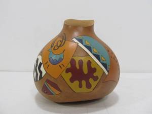 lot 212 image: Hand Painted Signed Native American Gourd Vase