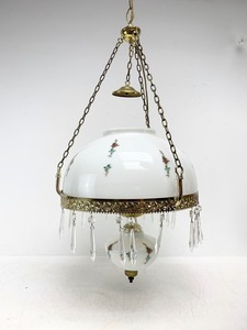 lot 168 image: Large Vintage Hanging Glass & Brass Lamp