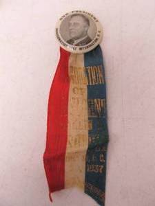 lot 236 image: Original 1937 FDR Inauguration Pinback wRibbon