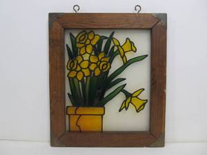 lot 270 image: Yellow Tulips Stained Glass Framed Suncatcher