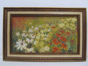 lot 275 image: Original Mid Century Modern Field of Flowers Oil on Canvas Signed