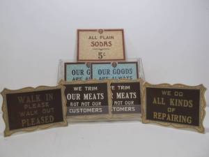 lot 254 image: Orig 1930s-40s Salesman Sample Advertising Embossed Cardboard Signs
