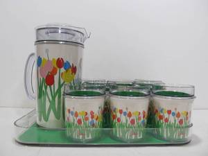 lot 256 image: Unused Vintage Thermo Serv Pitcher & Cup Set wTray