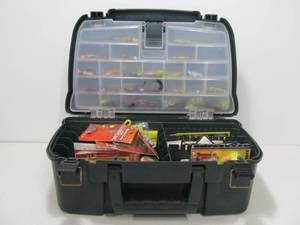 lot 308 image: Plano Tackle Box FULL of Fishing Tackle & Accessories