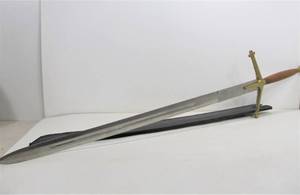 lot 317 image: HUGE Solid Brass & Stainless Steel Scottish Claymore Style Sword wSheath