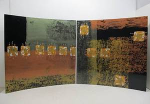 lot 322 image: Pair of Large Signed Curved Metal Painted Artworks by Heather Myler