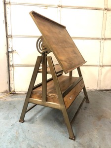 lot 1 image: Excellent Quality Brass & Wood Drafting Table