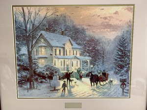 lot 127 image: Excellent Home For The Holidays Library Edition Framed THOMAS KINKADE Print