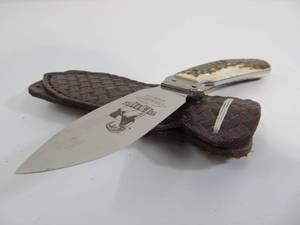 lot 195 image: Stag Handle MIKOV Fixed Blade Knife wSheath